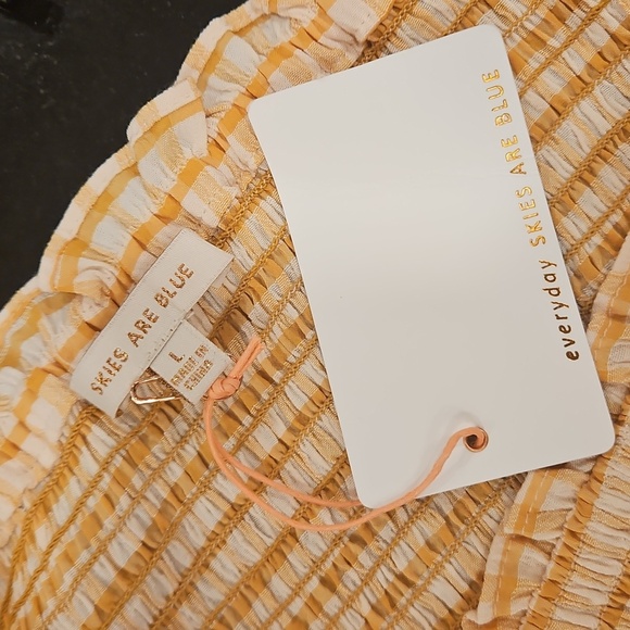 💕SKIES ARE BLUE💕 Checkered Smocked Top Yellow Mustard Gingham Print Large NWT - Picture 14 of 16